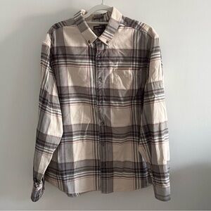 Eddie Bauer Plaid Flannel Button-Down Shirt Cream/Gray Classic Fit